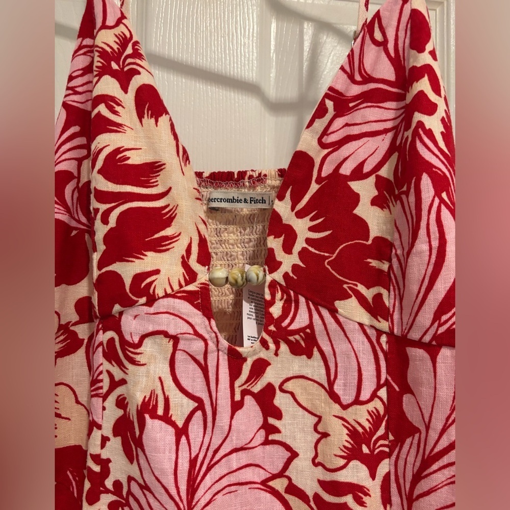 Abercrombie & Fitch Beaded Flowy Midi Dress Linen Blend Floral Size Large  NWT - Picture 14 of 15
